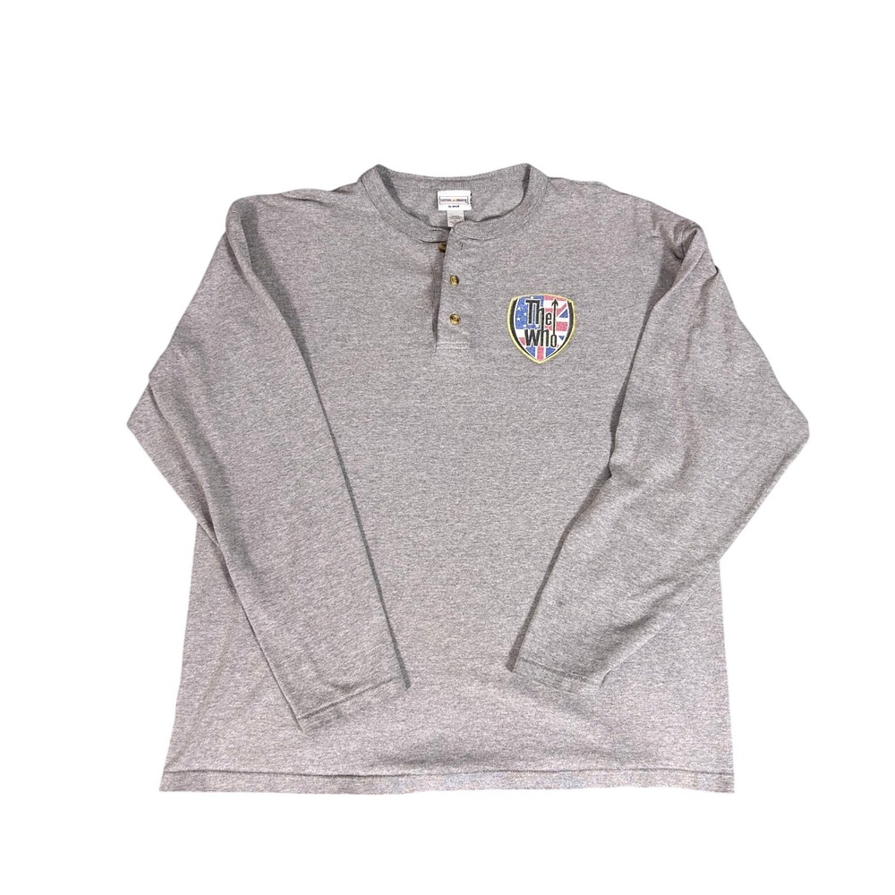 The Who Band Logo Long Sleeve Henley Shirt Mens XL Grey Cotton Deluxe